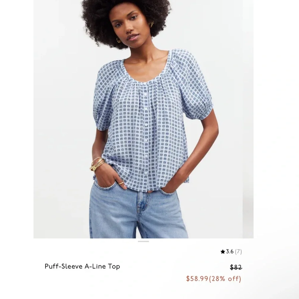 Women’s Madewell Puff-Sleeve A-Line Top in washed lavender (blue/lavender)